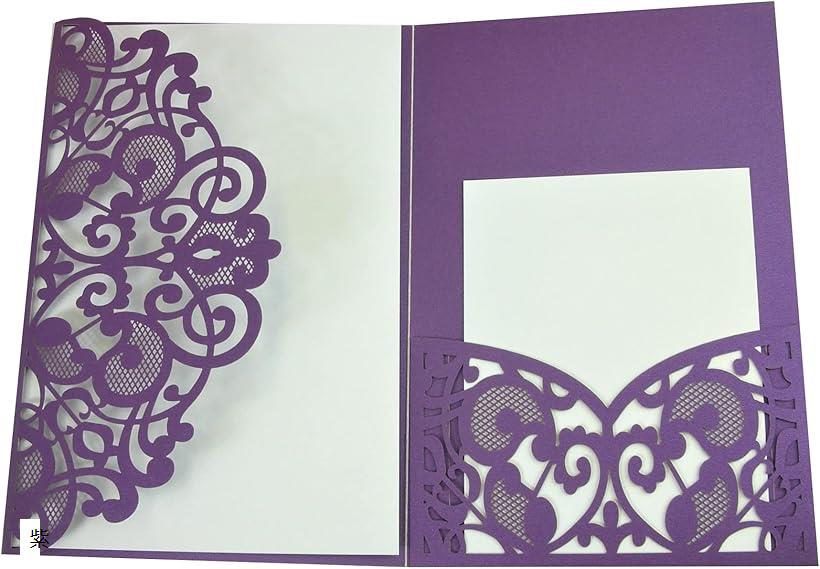 メッセージカード グリーティングカード エレガントレース 三つ折り 封筒 白紙カード付き 紫 (紫)