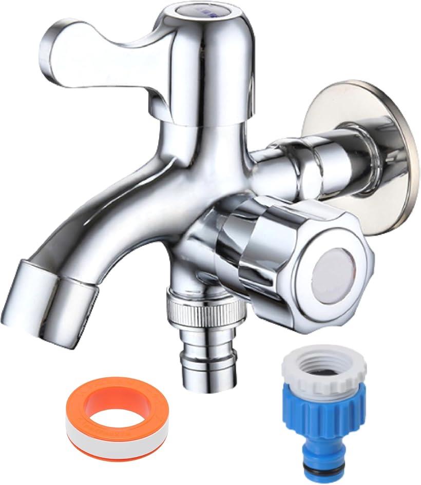 散水用 二口横水栓 呼び13 ワンタッチ接続 ホース 屋外水栓 水道 蛇口 二股 分岐水栓 庭 花壇 亜鉛合金..