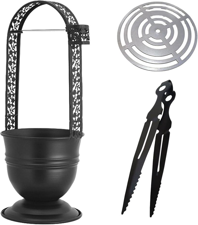 炭バスケット 炭入れ トング付 チャコール シーシャ 炭置き 炭ホルダー トング付き 金属製 持ち運び (黒色)