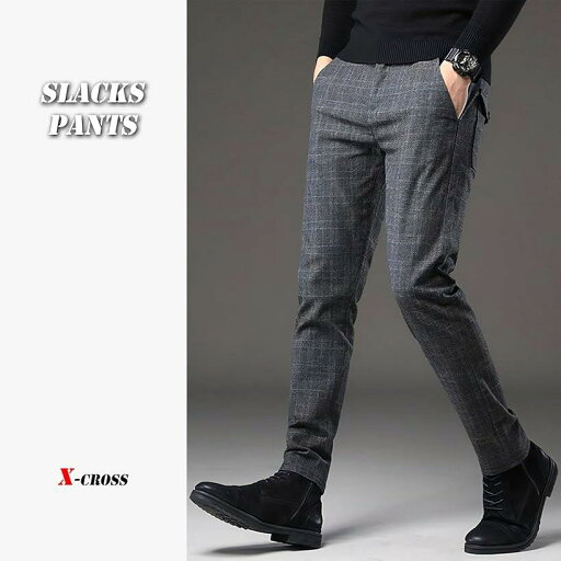 クロス チノパン メンズ 大きいサイズ 裾上げ済み スラックス ビジネス ノータック ビジネスパンツ ストレート 仕事着 カジュアル ズボン 通勤 ファスナー オシャレ ポリエステル 格子柄 オフィス ビジカジ(グレー, 2XL)