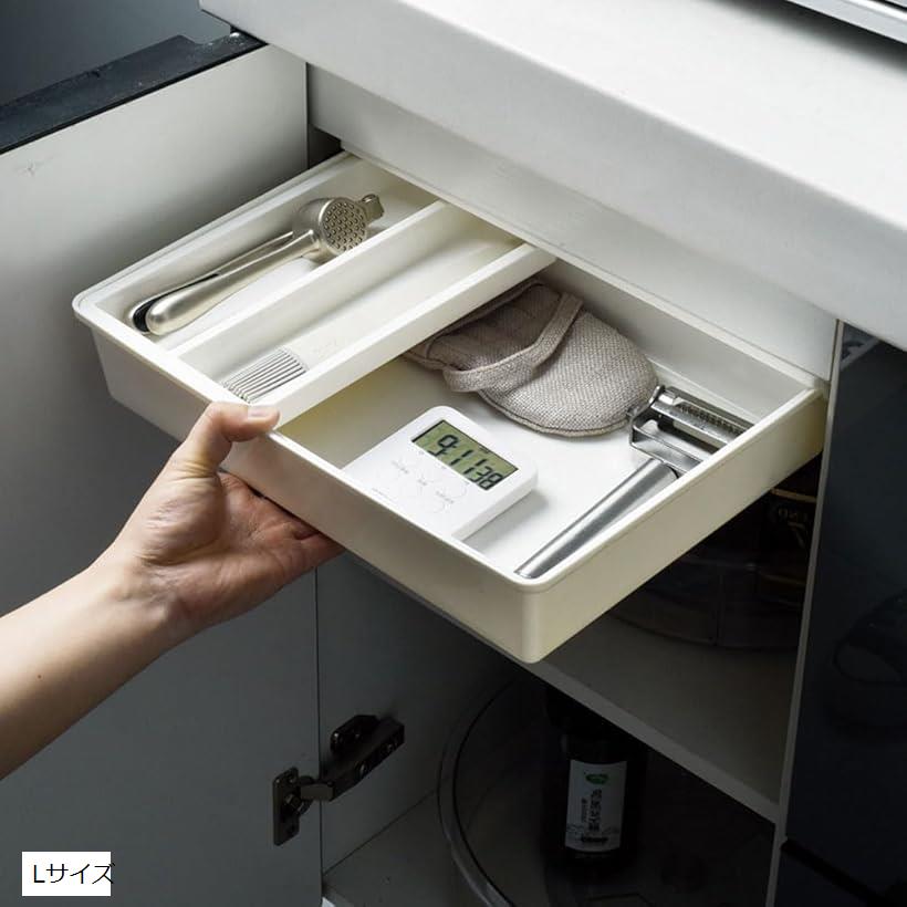 後付け引き出し 粘着テープ 工具不要 小物整理 天板裏設置 デスク 文房具 カトラリー (Lサイズ)