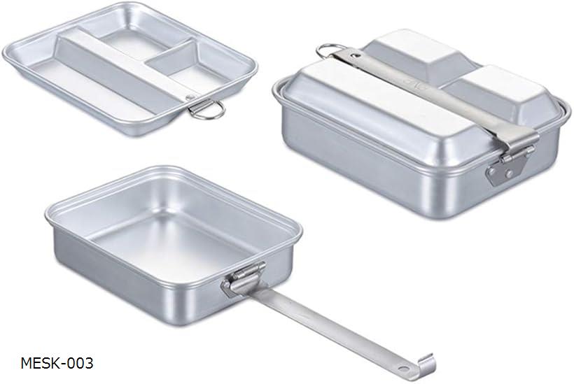 アルミメスキットパン 折り畳みハンドル付き サバイバルキット キャンプ ミリタリーランチボックス メスティン Aluminum MESS KIT PAN(MESK-003)