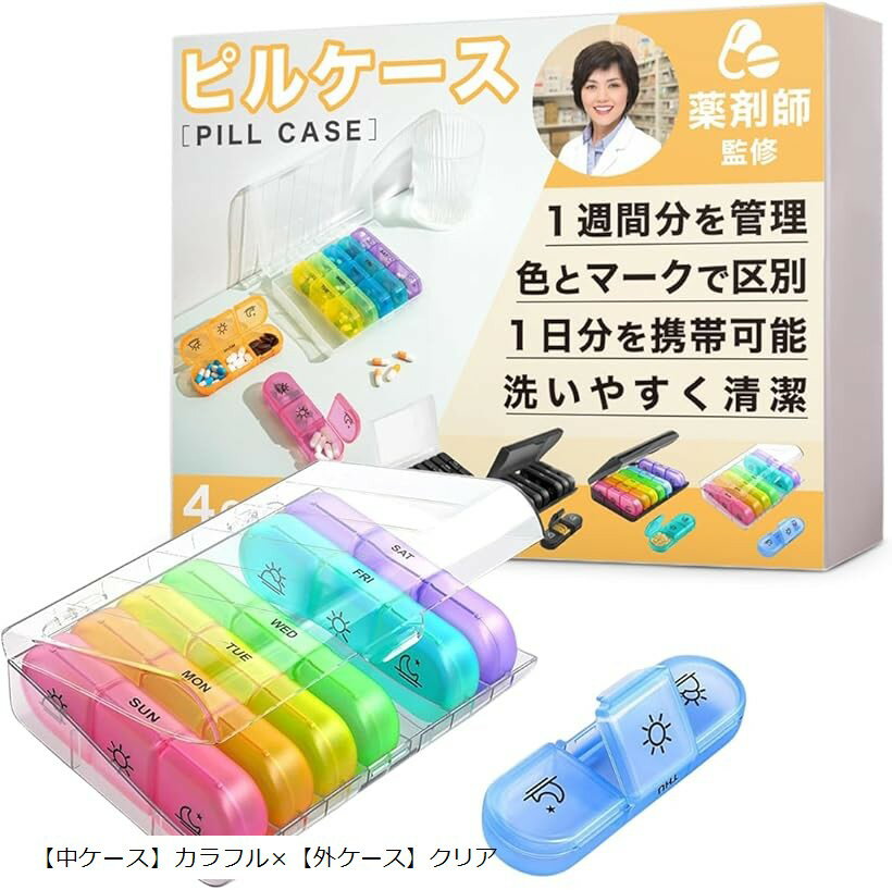 ピルケース 薬ケース 薬剤師監修&朝昼夜x7日間サポート 1週間 1日3回 サプリケース 薬入れ 薬入れケース 中身を確認しやすい半透明ケース&1日分の持ち運び...