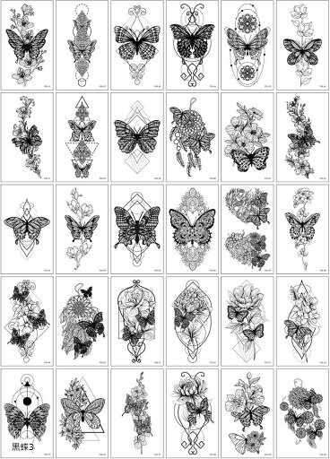タトゥーシール ボディーシール 30枚セット 防水 TATTOO 入れ墨シール(黒蝶3, 5.8x9.6cm) タトゥーシール ボディーシール 30枚セット 防水 TATTOO 入れ墨シール(黒蝶3, 5.8x9.6cm)