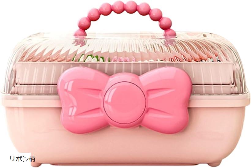 アクセサリー ケース ジュエリー収納 ボックス 小物入れ ヘアアクセサリー 宝石箱 3段 女の子 ジュエリーボックス ヘアクリップ ヘアゴム ピンク(リボン柄)