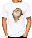 Tシャツ 猫 おもしろ トリックアート カジュアル シンプル ブラウンネコ XXL(NO.2, 2XL)