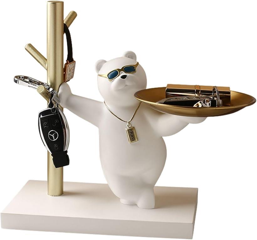 鍵置き 玄関 おしゃれ トレー 小物置き 鍵ホルダー アクセサリースタンド インテリア シロクマ (ホワイト, 台の幅23.5cm キースタンドの高さ27.)