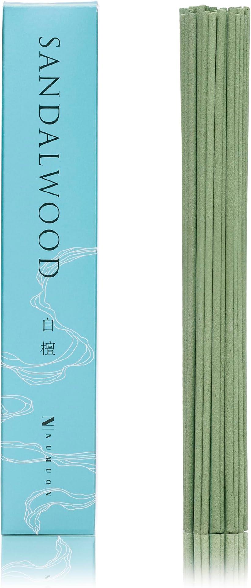 高級白檀 x 淡路島の伝統製法 お香 線香 サンダルウッド 香立なし 約60本(グリーン, 13.5cm)