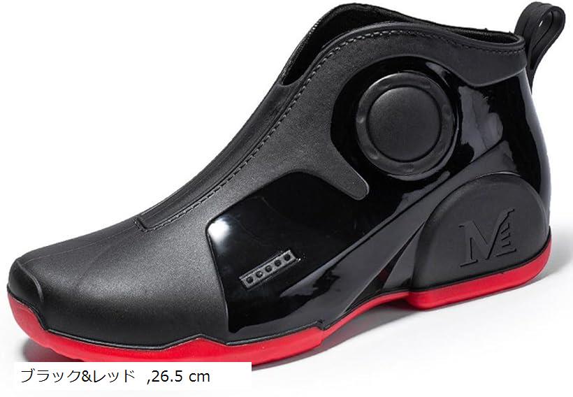 レイン シューズ メンズ 長靴 雨靴 男性 カジュアル ストラップ 通勤 通学 レインシューズ ショート ブーツ ながぐつ 防水 撥水 ハイカット おしゃれ お洒落 かっこいい(ブラック＆レッド, 26.5 cm)