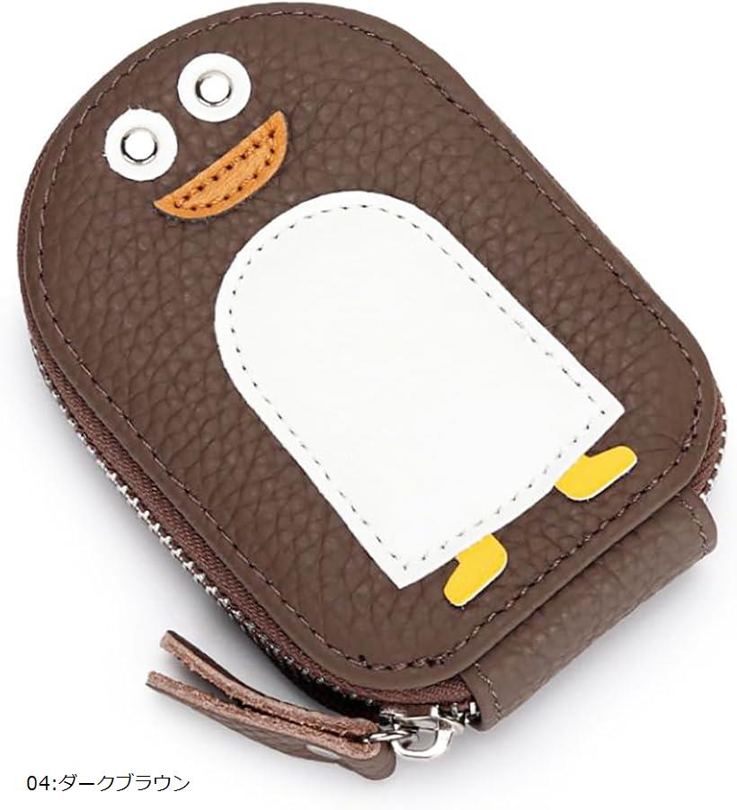 カードケース レディース 子供 大容量 薄型 本革 レザー じゃばら かわいい ペンギン キャラクター カード入れ ミニ財布 小銭入れ(04:ダークブラウン)