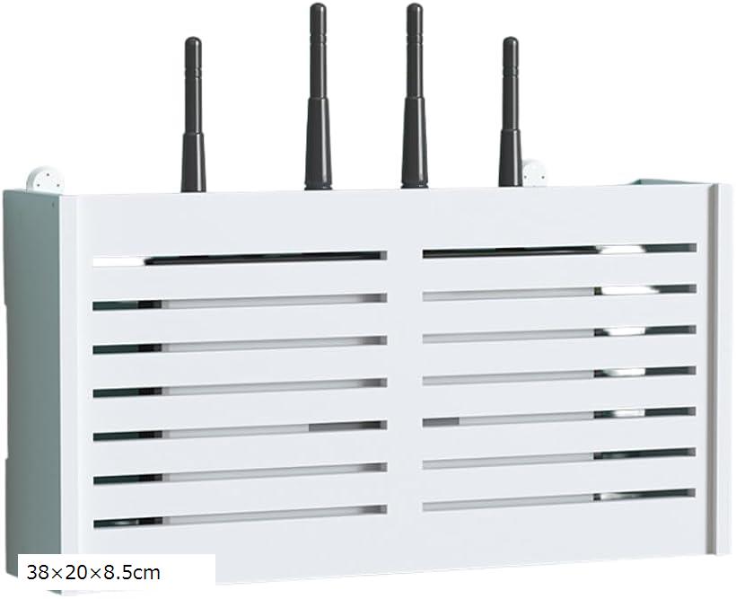 【楽天ランキング1位入賞】ルーター 収納 ルーターボックス 壁掛け wifi 木製 組み立て式 (ホワイト, 38x20x8.5cm)