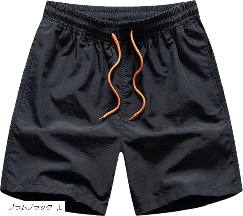 アスペルシオ オシャレ 膝上 海水パンツ メッシュ インナー付 水陸両用 速乾 フィットネス水着 メンズ サーフパンツ ボードショーツ 通気 短め 短パン スイムウェア 水泳 ハワイアン リゾート アウトドア(プラムブラック, L)