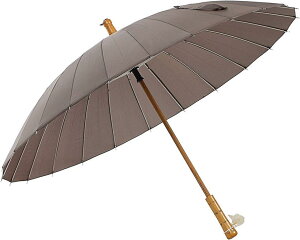 YS02 長傘 雨傘 レディース メンズ 和傘 軽い 番傘 紳士傘 耐風 撥水 24本骨 グラスファイバー 晴雨兼用 梅雨対策 木製手元( 灰, 56 centimeters)
