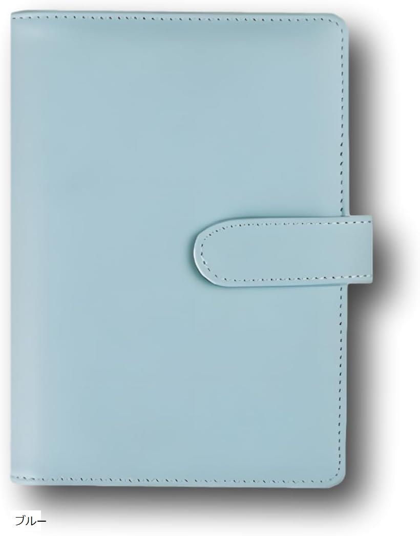 バインダー A6 6穴 PUレザー ポケット12個 ラベル付き (ブルー)