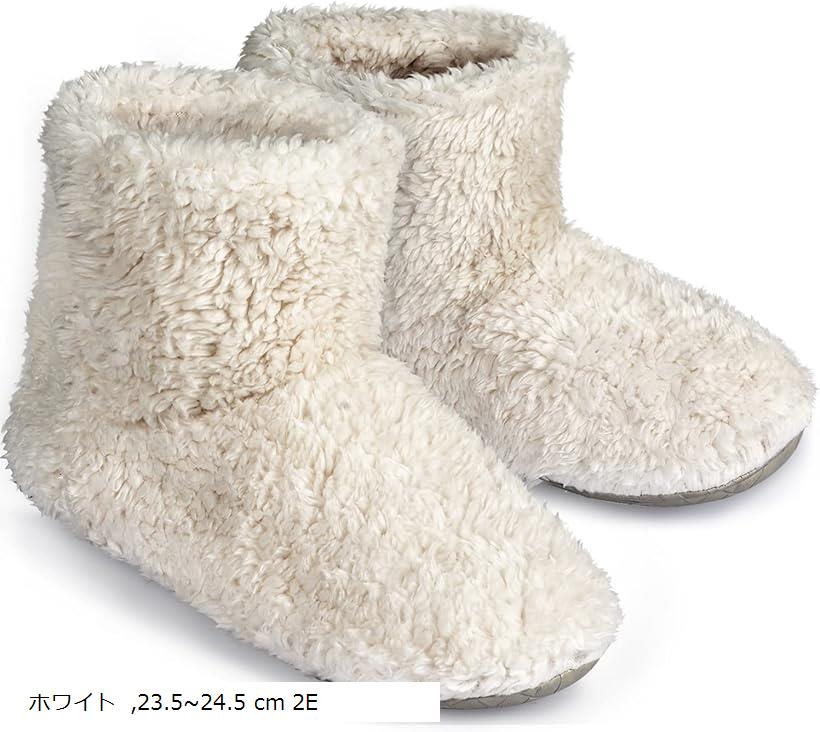 北欧 ルームシューズ スリッパ 冬 暖かい もこもこ ルームブーツ あったか ボアスリッパ (ホワイト, 23.5～24.5 cm E)
