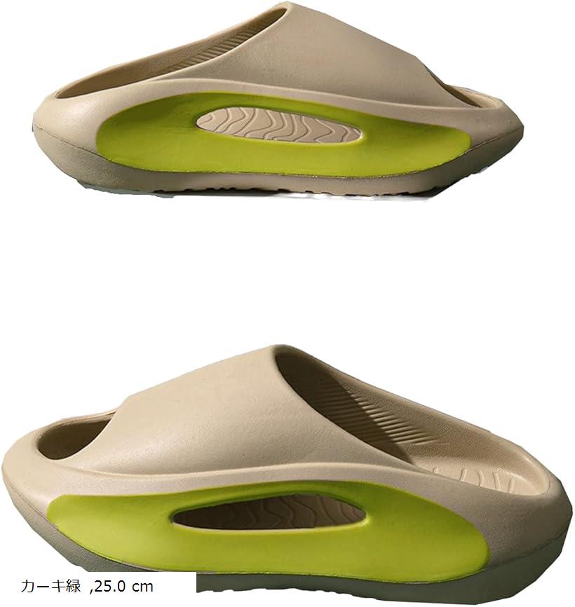 厚底 サンダル 軽量 クッション 衝撃吸収 EVA リカバリー ビーチ 海 アウトドア スリッパ (カーキ緑, 25.0 cm)