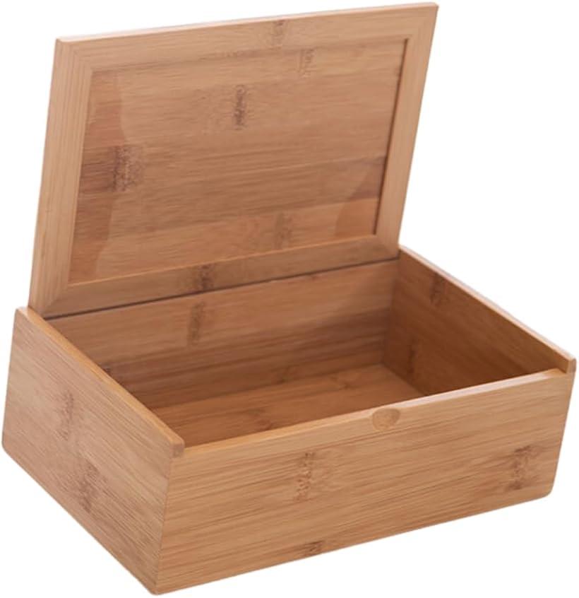 竹製ボックス 木箱 収納ボックス 木製 収納ケース 小物入れ 蓋付き (ナチュラル)