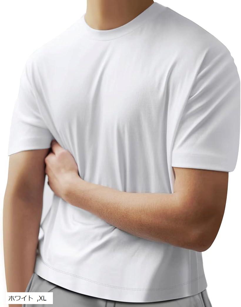 Tシャツ メンズ 半袖 綿100% クルーネック 無地 定番 ビジカジ 柔らかい肌触り 洗える 防シワ加工 液体..