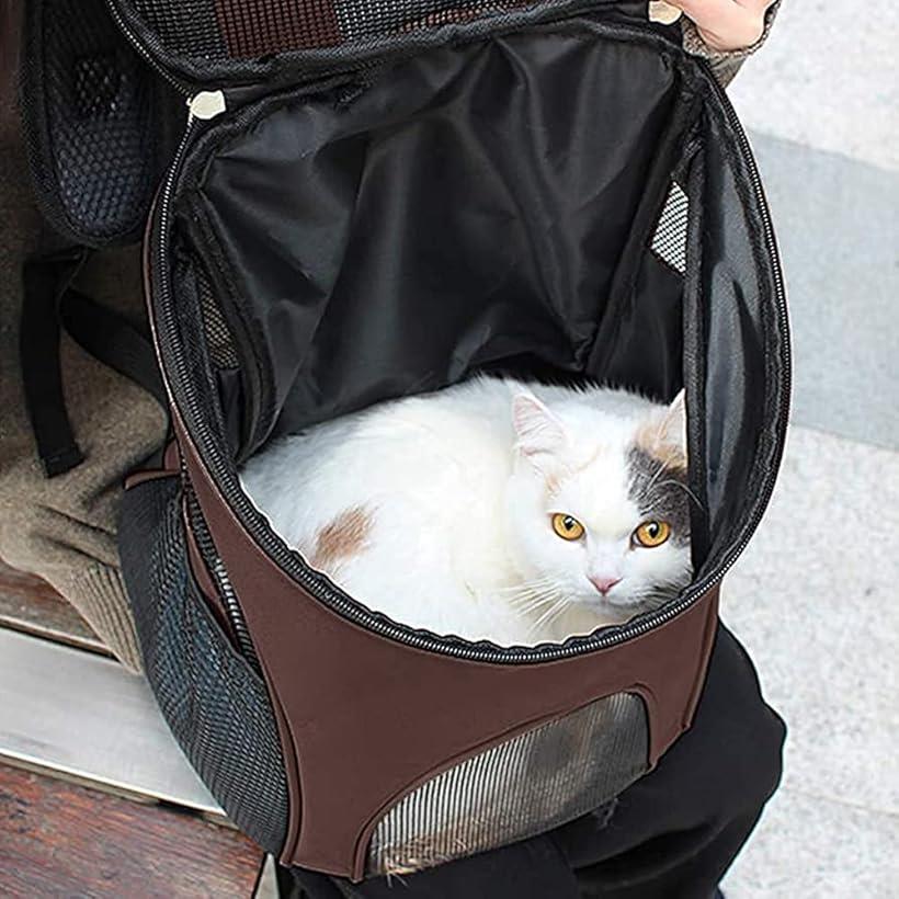 ペット用キャリーバッグリュック猫小型犬折りたたみ通気性2WAY便利ブラウン/Sサイズ_2