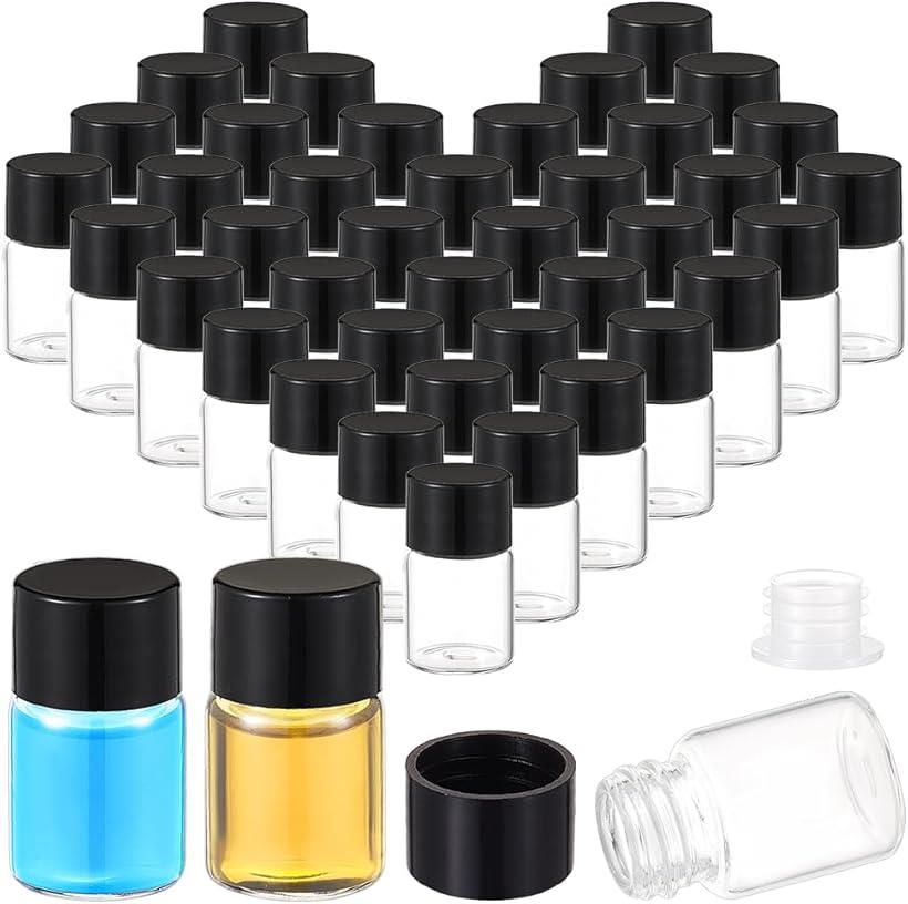 60本 ガラス瓶 5ml ミニボトル サンプルボトル スクリューキャップ付き黒い 精油 試薬瓶 空ボトル 透明ガラス瓶 保存容器 詰め替え容器 収納 化粧品 旅行用