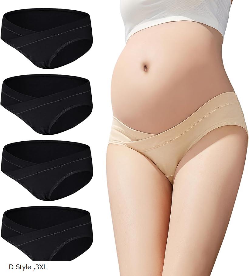 マタニティショーツ 4枚セット ローライズ 綿 妊娠パンツ 産前 産後 コットン 抗菌防臭 妊婦下着 締め付けない パンティー 大きいサイズ(D Style, 3XL)