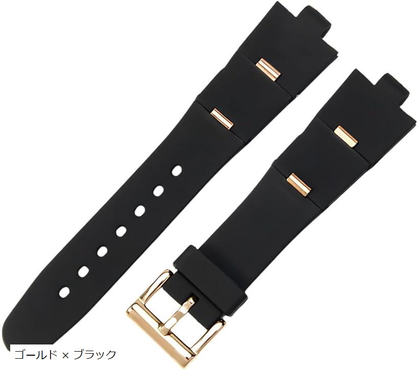ブルガリと互換性あり 互換性 ラバーバンド ディアゴノ シリコーンウォッチ 時計ベルト ラバーベルト 幅 交換用(ゴールド x ブラック, ワンサイズ)