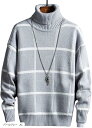 アスペルシオ タートルネック チェック柄 ニットセーター 長袖 トップス メンズ(パールグレー, XL)