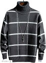 アスペルシオ タートルネック チェック柄 ニットセーター 長袖 トップス メンズ(ダークグレー, XL)