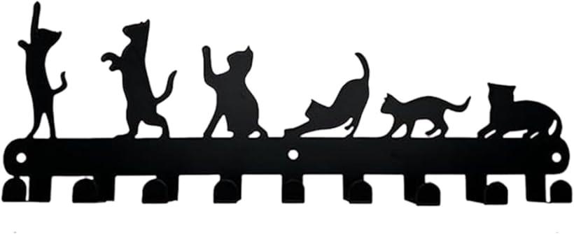 鍵掛け ウォール ネジ付き鍵フック 壁面収納 高耐荷重 猫キーホルダー 鉄製フック 小物ホルダー(黒色)