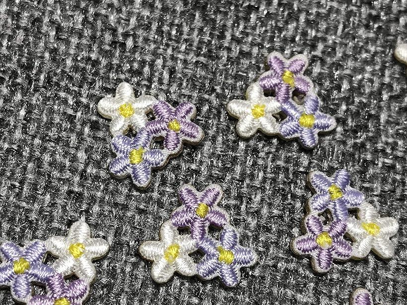 ワッペン アイロン 刺繍 花 12枚セット ミニサイズ アイロンワッペン 刺繍ワッペン 小花 モチーフ アップリケ ハンドメイド イエロー ブルー(MIX)