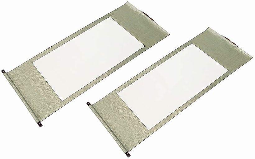 【楽天ランキング1位入賞】白紙無地 掛軸 2点セット 日本画 水墨画 書道 用品(ティーグリーン、tea green)