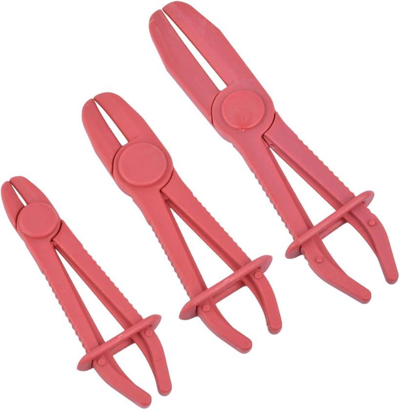 ホースクランプ プライヤー ラインクランプ ブレーキ オイル 自動車 留め具 3本セット (レッド)