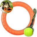 ティアニーズ大型犬向け 30cm フィットネスリング ＆ 9cm 紐付きボール セット 噛むおもちゃ インドア アウトドア 投げるおもちゃ(オレンジ) その1