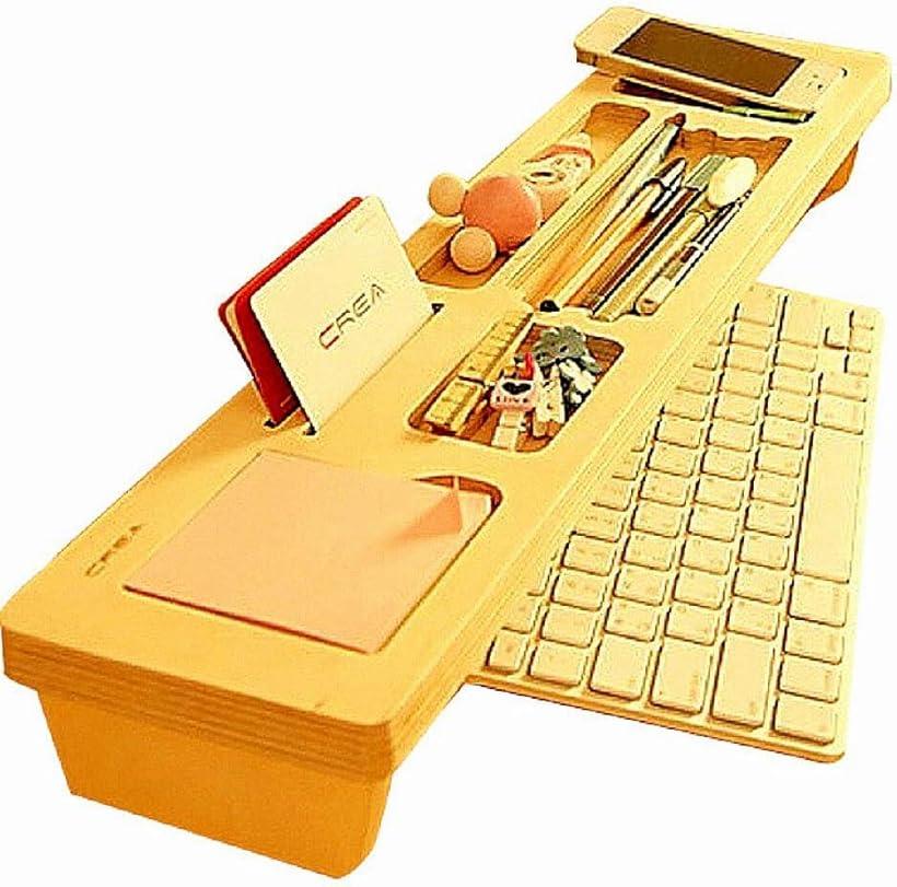 机上台 キーボード収納 机上ラック 卓上収納ラック デスクトップパソコン 木製 デスクオーガナイザー ..