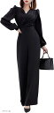 ウェアビー カシュクール オールインワン パンツドレス 長袖 Vネック スーツ フォーマル パフスリーブ セットアップ 春服 夏服 ドレススタイル スマート おしゃれな かわいい 着心地 卒業式 婦人服 ウエストマーク(ブラック, XL)(4)