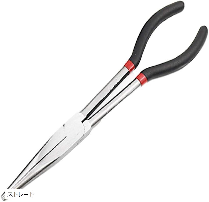 ラジオペンチ プライヤー ロング 先細 整備 作業 工具 組立 配線 (Silver, ストレート)