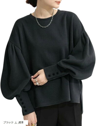 おしゃれ 可愛い服 トップス レディース パフスリーブ 長袖 カットソー プルオーバー ぽわん袖 オフィスカジュアル 体型カバー 着痩せ バルーン袖(ブラック, L) おしゃれ 可愛い服 トップス レディース パフスリーブ 長袖 カットソー プルオーバー ぽわん袖 オフィスカジュアル 体型カバー 着痩せ バルーン袖(ブラック, L)