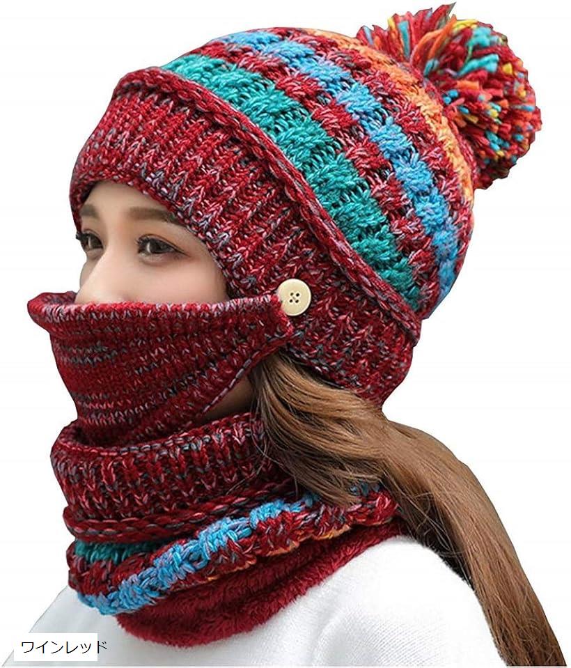 ニット帽 ネックウォーマー セット レディース 目出し帽 マスク ポンポン 防寒 暖かい スノーボード 秋..