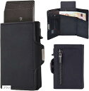 スマートウォレット ミニ財布 三つ折り財布 本革 カードケース スライド式 コンパクト 薄型 キャッシュレス ミニマリスト(ブラック)