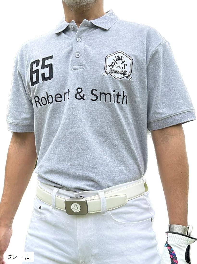 ロバート・アンド・スミス 100% コットン 定番 ゴルフ ポロシャツ ゴルフウエア 半袖メンズ(グレー, L)