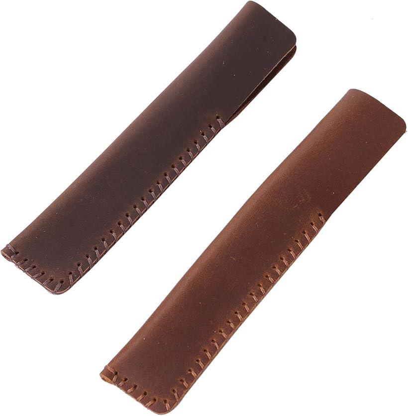 ペンケース 牛革製 万年筆 2点セット ブラウンxダークブラウン ボールペン ビジネス 文房具 手縫い仕上げ (マルチカラー)