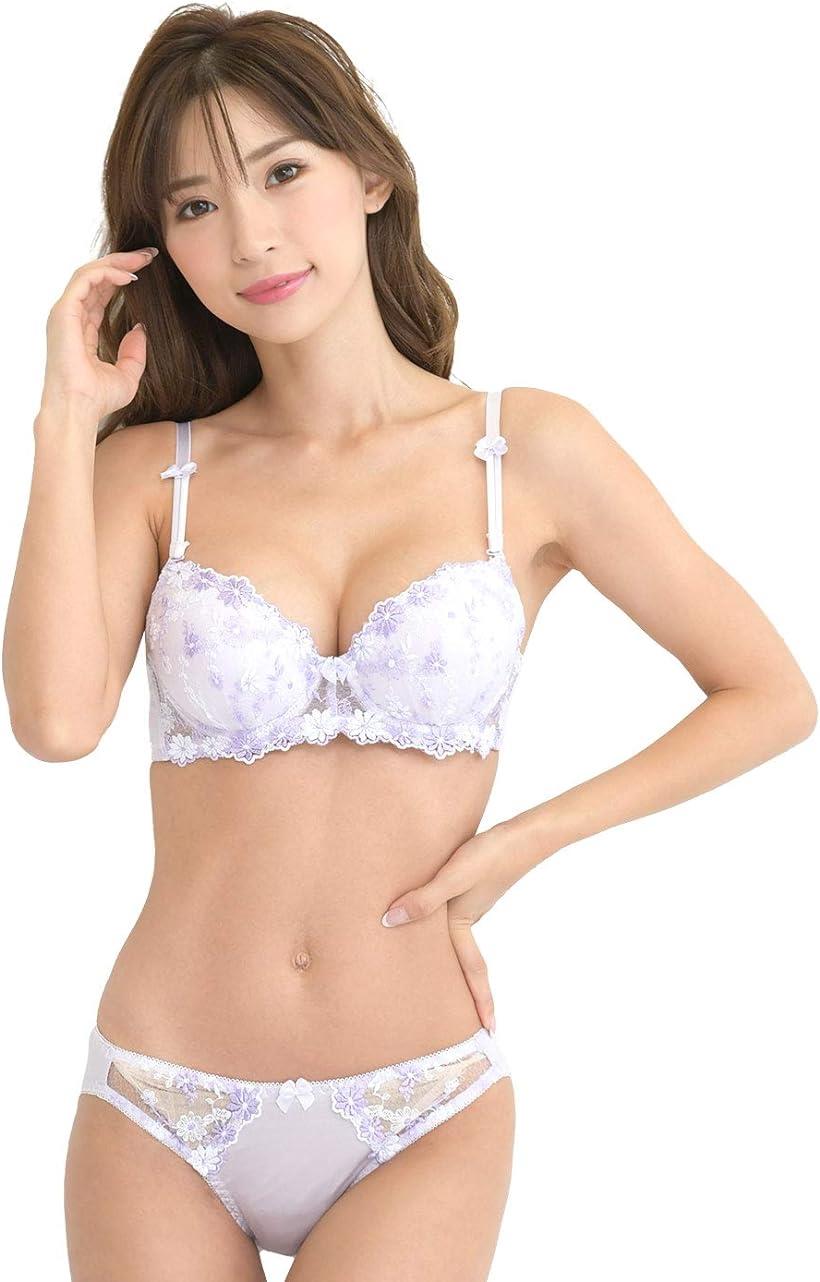 母の日 レディース ブラジャー ショーツ 上下 セット 花柄( パープル, D70)