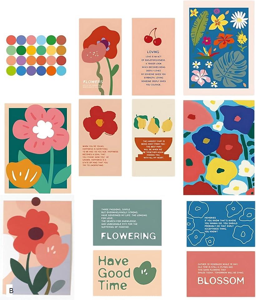ポストカード アートポスター 12枚セット 厚紙 北欧 韓国 海外 インテリア 雑貨 おしゃれ ミニポスター メッセージカード (ホワイト(B))