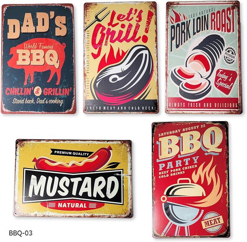 ブリキ看板 アメリカン BBQ ティンサイン インテリア ドリンク 壁飾り ボード レトロ 雑貨 メタルプレート アウトドア (BBQ-03)
