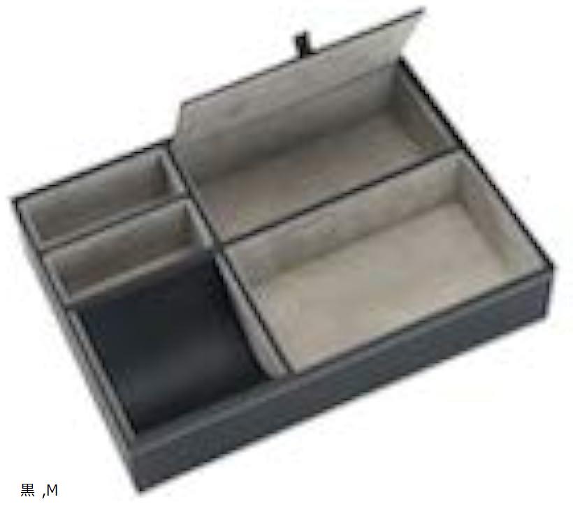 ティアニーズマルチデスク オーガナイザー 卓上収納 トレー 小物整理 小銭入れ PUレザー M 黒 (黒, M)