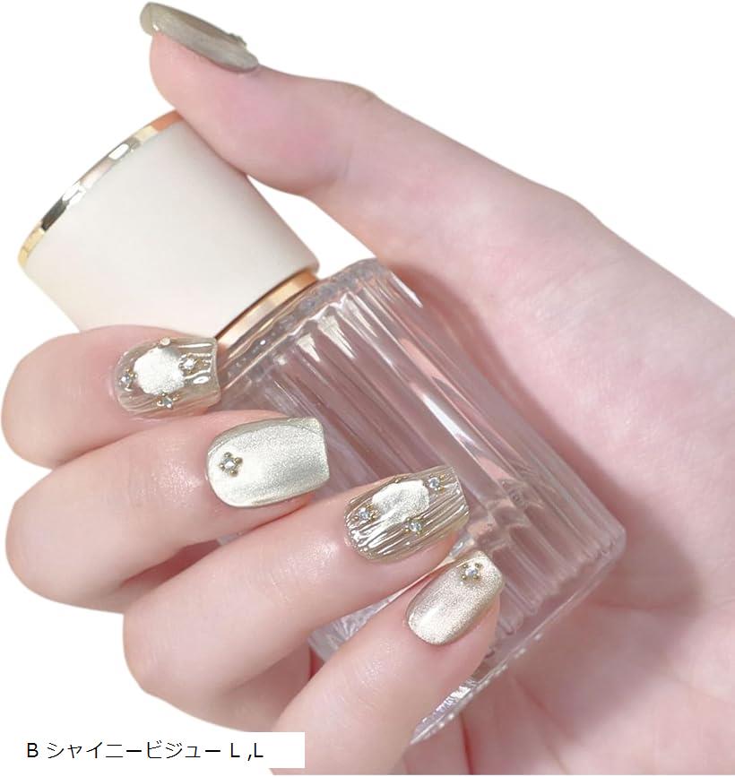 ネイルチップ 手作り 付け爪 収納ケース 10枚入 マグネットネイル オーロラ ミラー(B シャイニービジュー L, L)