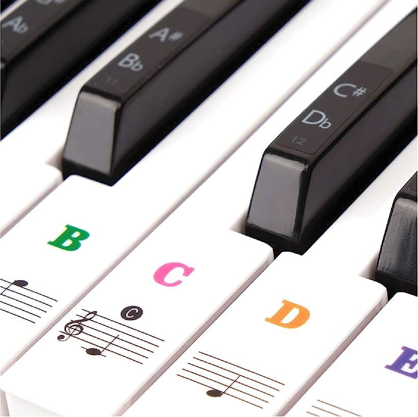 49 / 61 76 88 鍵盤対応 ピアノシール ピアノステッカー キーボード 音符シール 初心者 練習 音符ガイド(カラフル)
