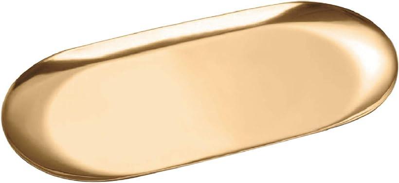 ColorfylCoco (カラフィルココ) ステンレス キャッシュトレイ コイントレイ 会計皿 おしぼり置き 釣り銭 トレー 楕円形 18cm幅 Mサイズ ゴールド
