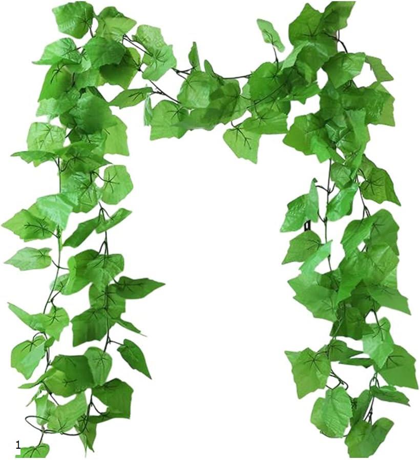 フェイクグリーン 造花 ガーランド 葉 人工観葉植物 1本 (グリーン, 230cm)