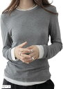 フェイクレイヤード ストレッチTシャツ リヨセルウール混 長袖(グレー, S)(4)